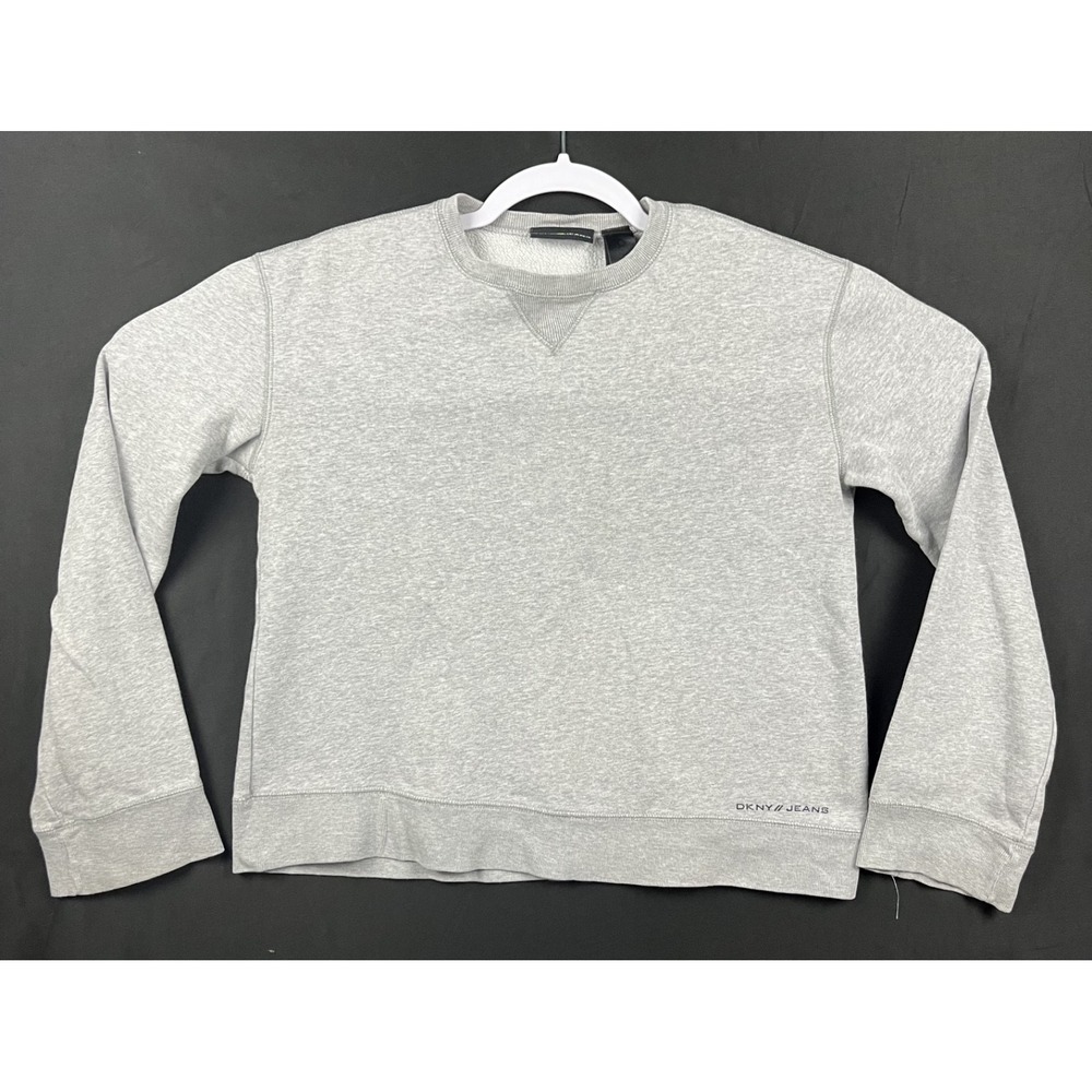 DKNY Jeans Mens S Gray Crewneck Sweatshirt Fleece Pullover KNMU0690 Solid